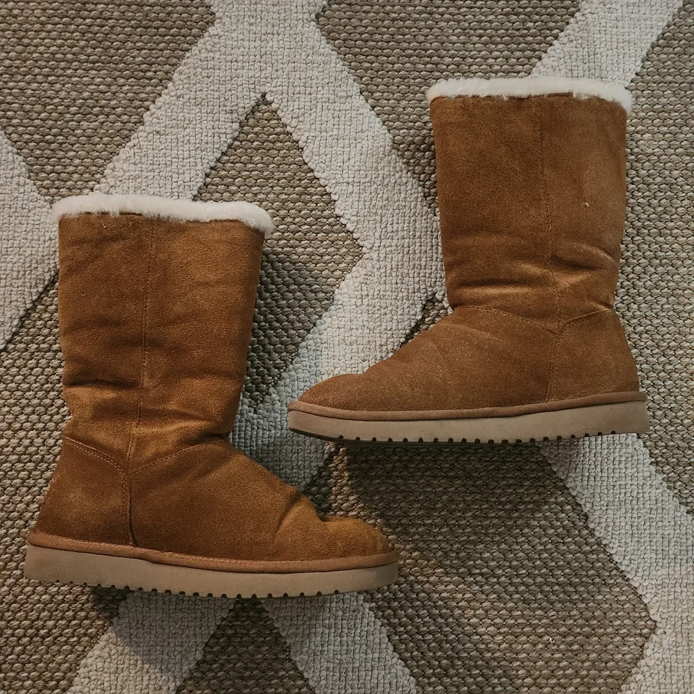 Koolaburra By Ugg Womens 7 Kenslei Tall Brown Booties Suede Shearling
